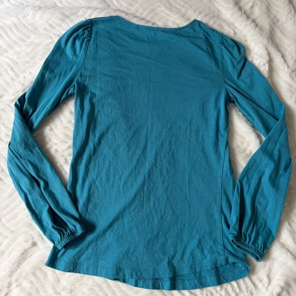 Boden Teal Blue Puff Sleeve Long Sleeve Top Size US 2 / UK 6